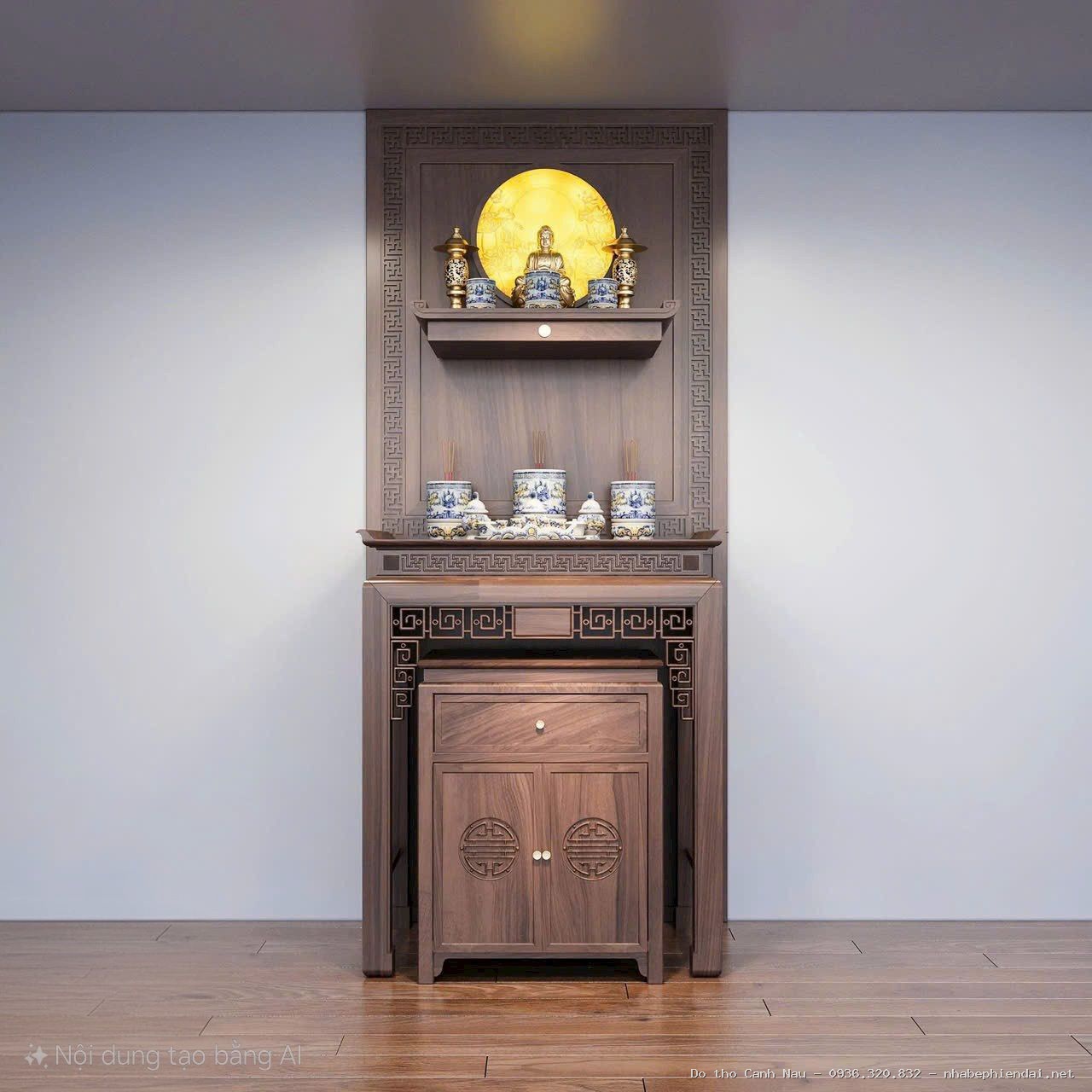 Phòng thờ gỗ hương đá vân mờ Minh Đức - Kho bàn thờ hiện đại